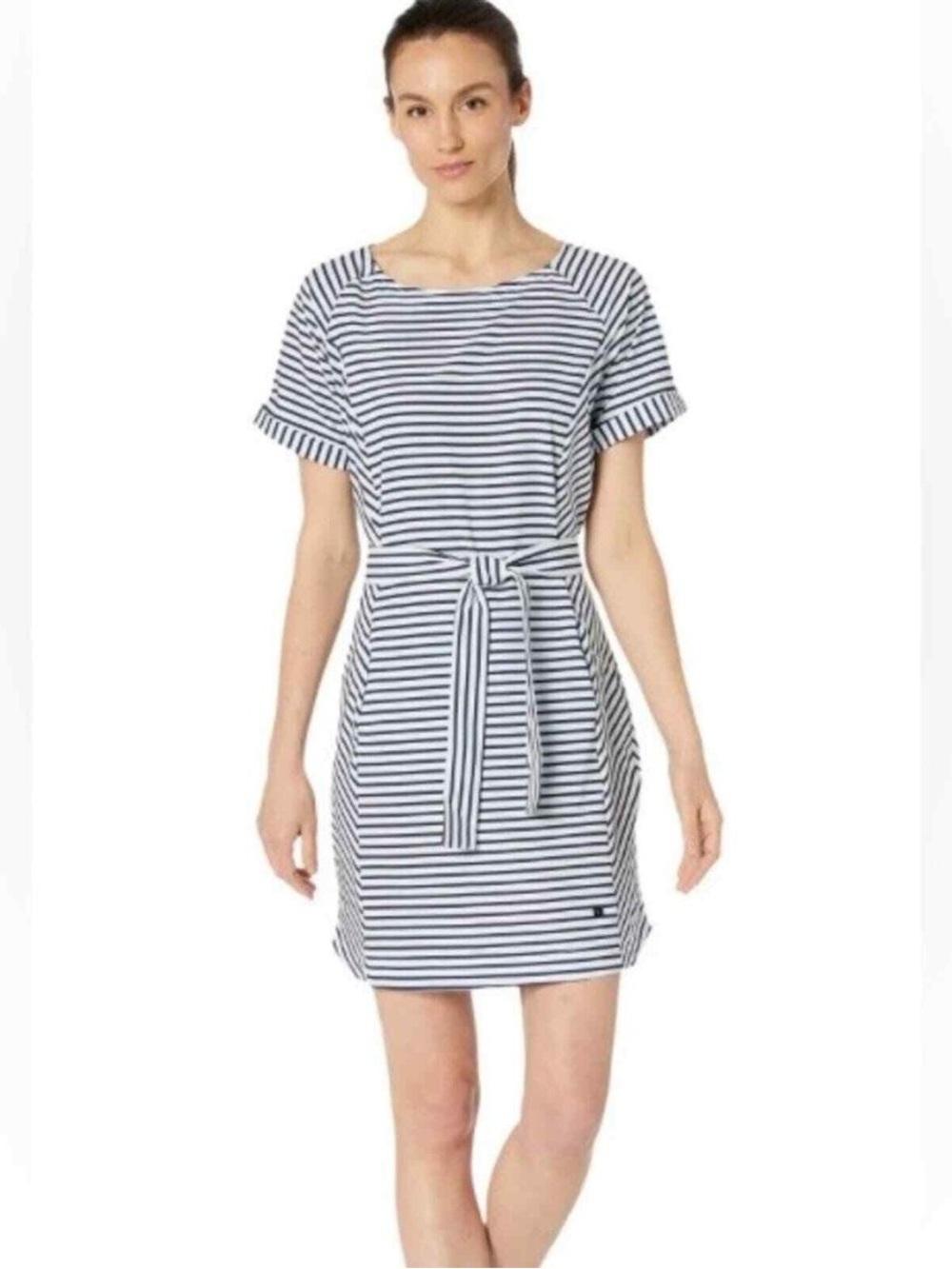 Helly Hansen Navy White Striped Tie-Waist Short Sleeve Dress NY Yaght Parch SzL